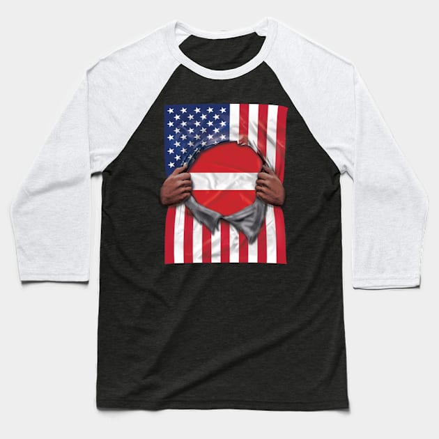 Latvia Flag American Flag Ripped - Gift for Latvian From Latvia Baseball T-Shirt by Country Flags